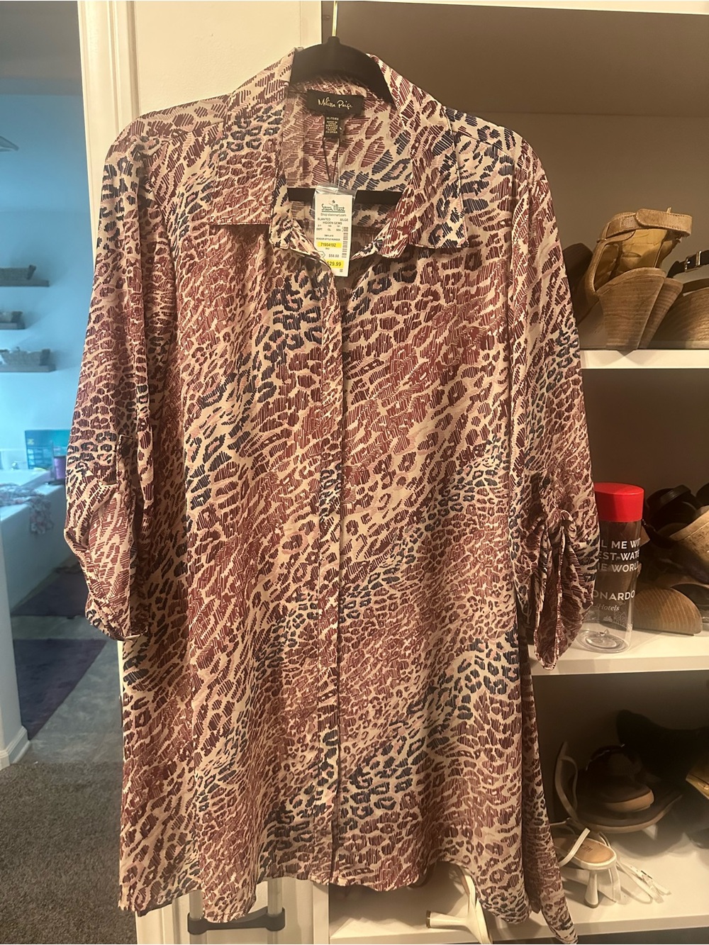 Melissa Paige Mauve and Beige Animal Print Button-Up Blouse